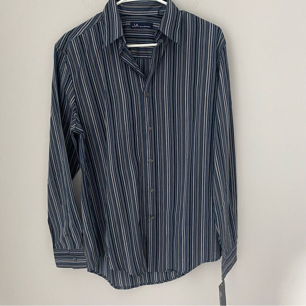 John Ashford Men’s Button Front Striped Long Sleeve Shirt S